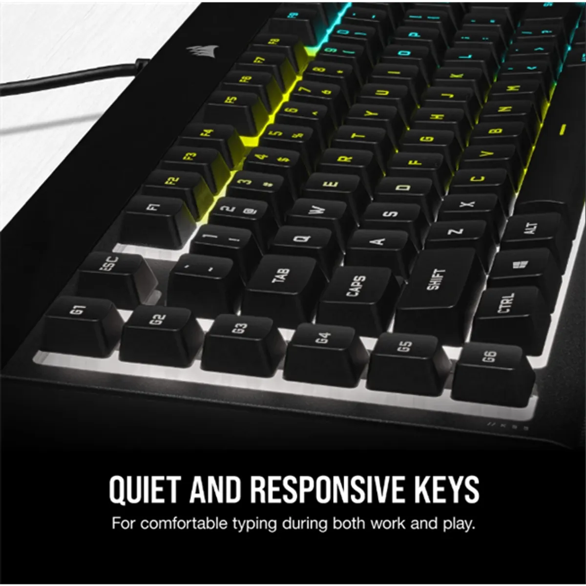 Corsair CH-9226765-NA K55 RGB Pro 5 zónás RGB háttérvilágítás IP42 por- és fröccsenésálló Levehető csuklótámasz 6 makrógomb #5
