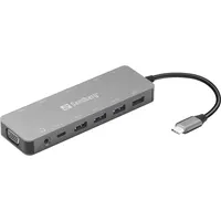 SANDBERG 136-45 USB-C 13-in-1 utazó dokkoló 2x HDMI VGA RJ-45 SD kártyaolvasó 100W PD