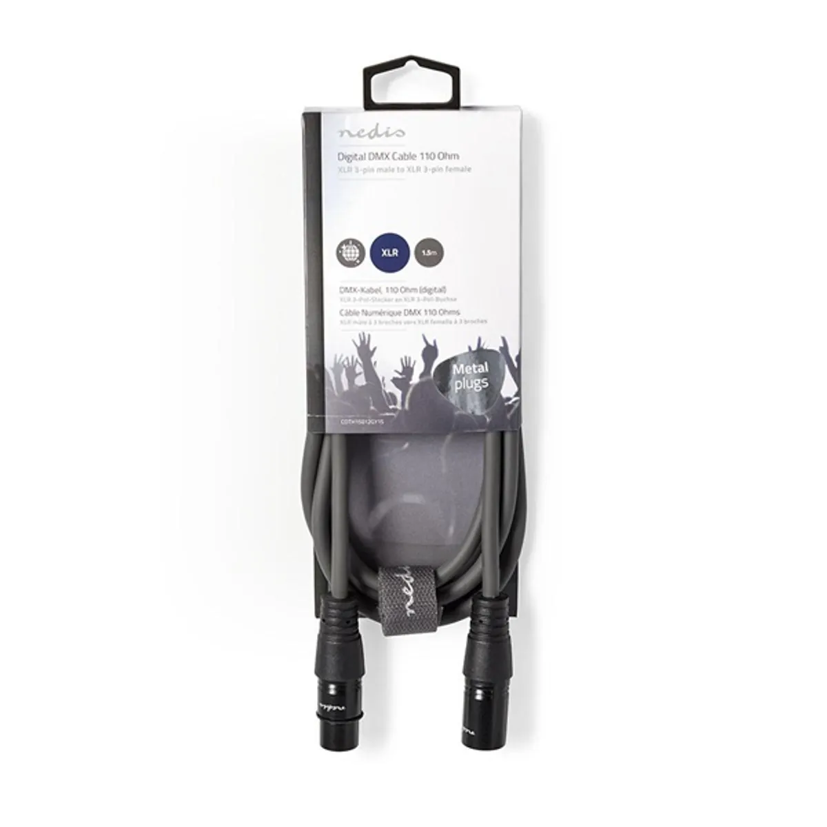 NEDIS COTH15012GY15 DMX adapter kábel, XLR 3 tűs dugó, XLR 3 tűs anya, nikkelezett, 1,5 m, kerek, PVC, sötétszürke #3