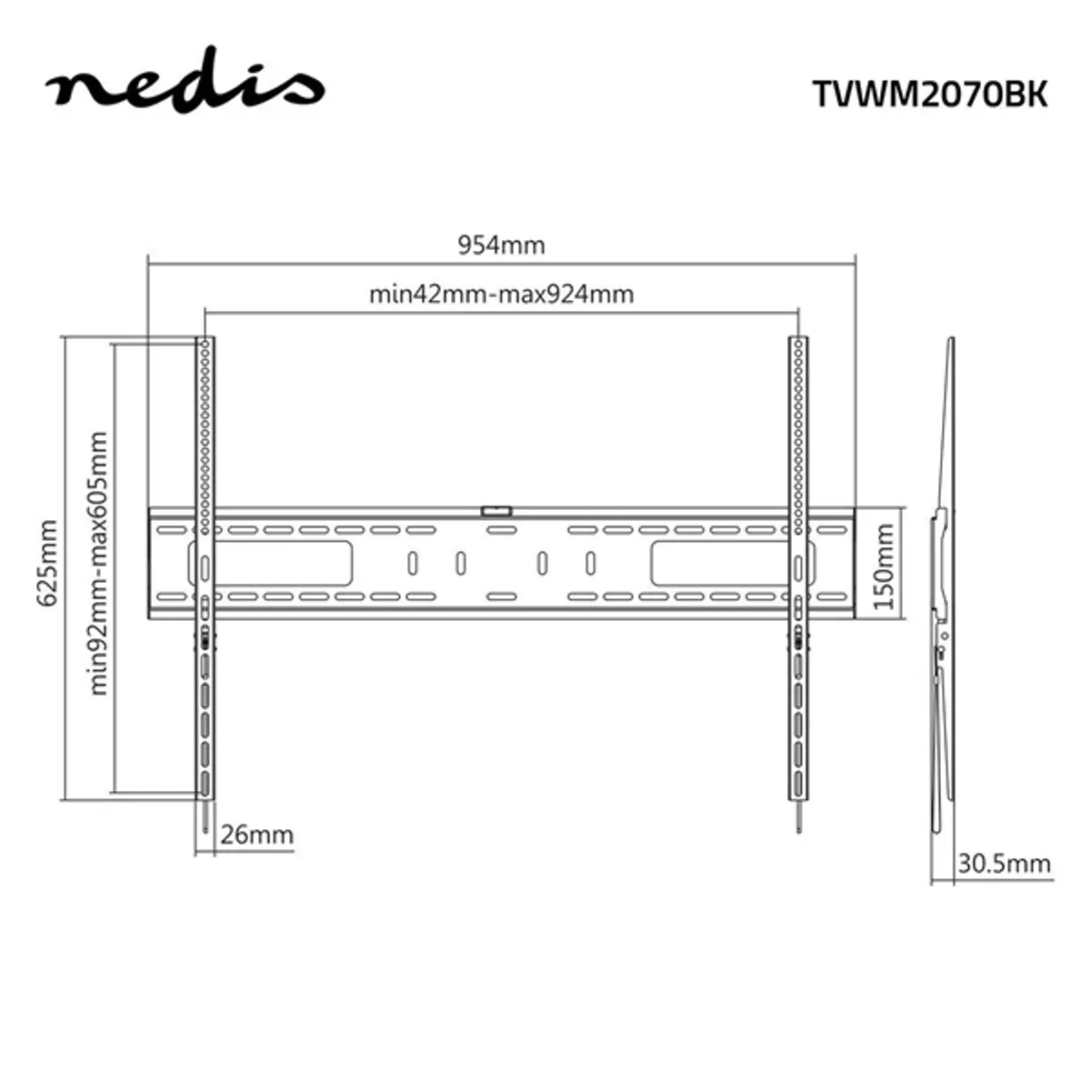 NEDIS TVWM2070BK Fali TV-tartókonzol 60-100" max 75 kg VESA 900x600 min faltávolság 30,5 mm #6