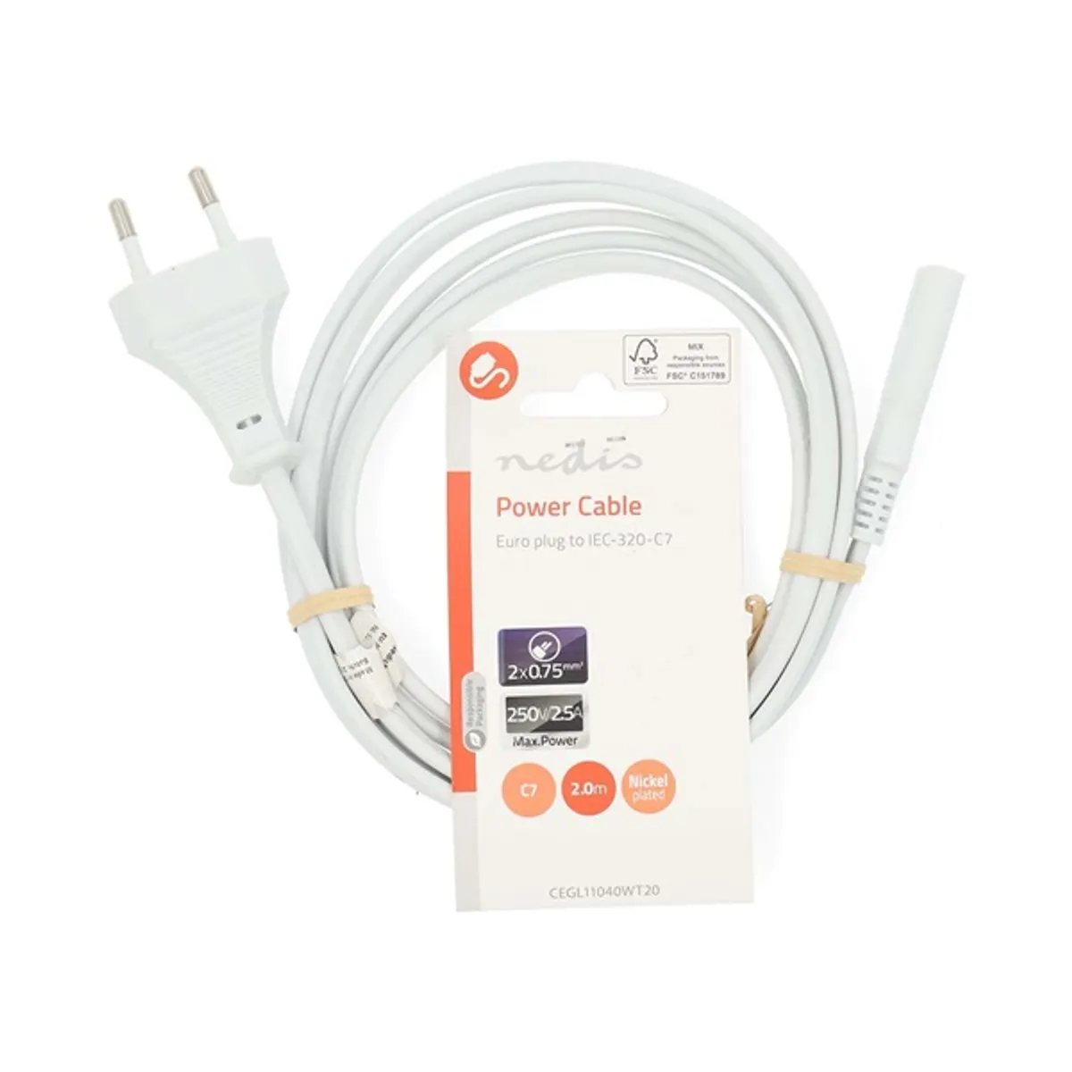 Nedis CEGL11040WT20 tápkábel IEC-320-C7 2 x 0.75 mm 2 m fehér #3