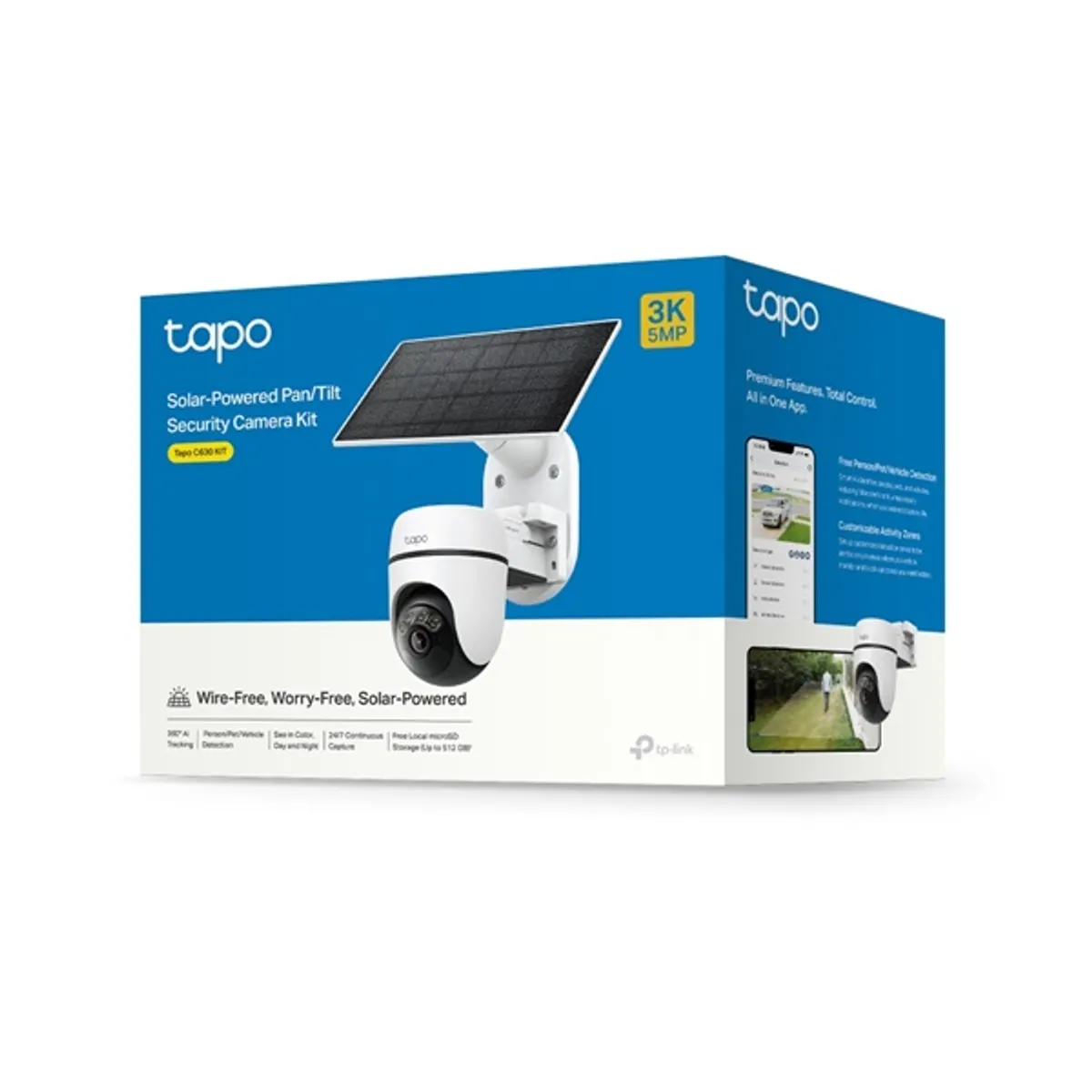 TP-LINK TAPO C630 KIT Kültéri napelemes IP65 Pan 340 fok Tilt 90 fok 3K5MP 2x LED világítás microSD 512GB AI mozgás észlelés személy jármű állat #3