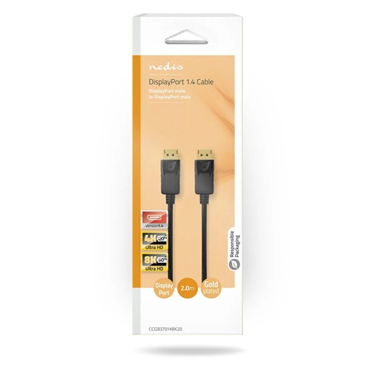 Nedis CCGB37014BK20 DisplayPort 1.4 összekötő kábel egyenes mindkét oldal 2 m fekete #1
