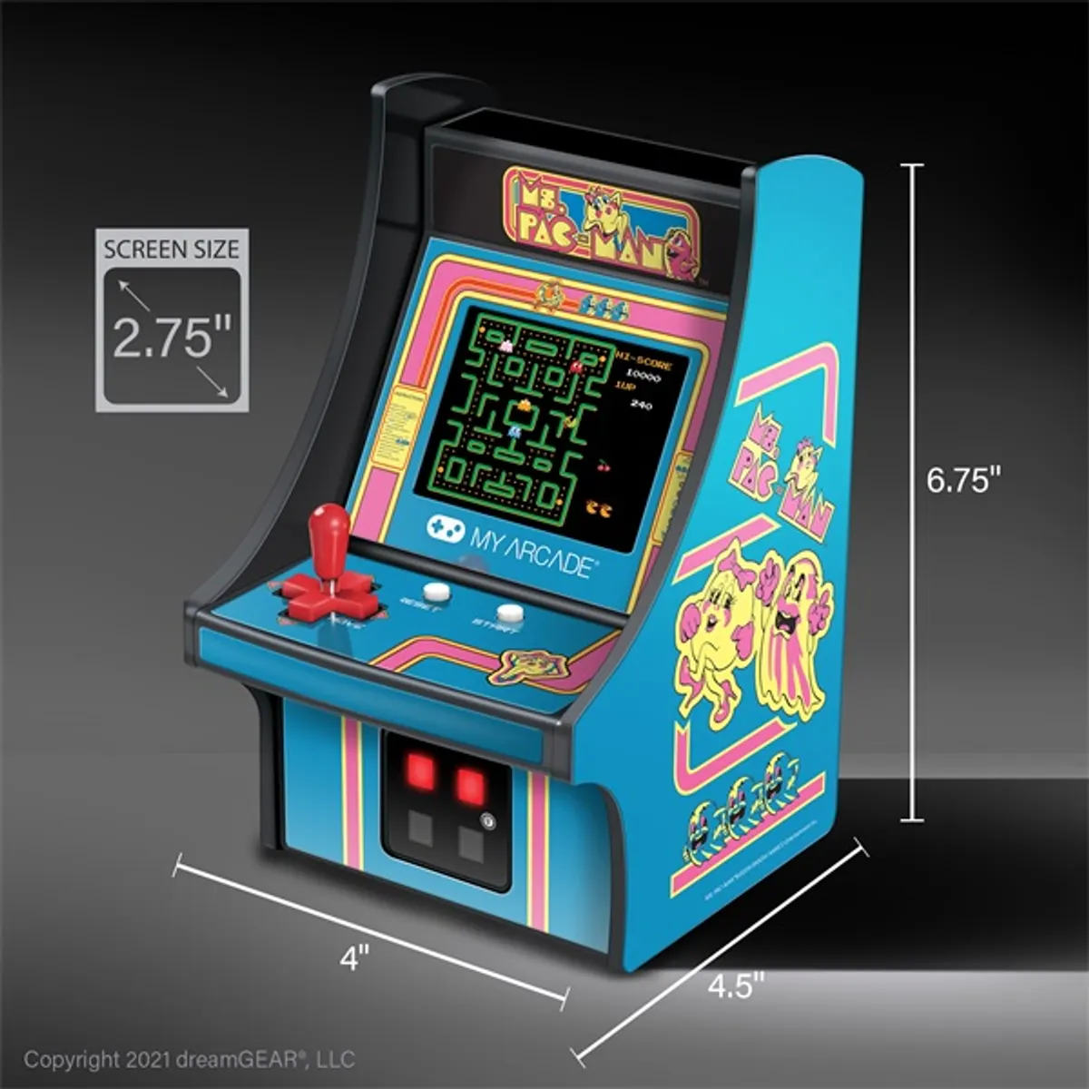 MY ARCADE DGUNL-3230 Ms. Pac-Man Micro Player 6.75" hordozható, kivehető joystick, külső hangszóró, 3,5 mm fejhallgató-csatlakozó #10