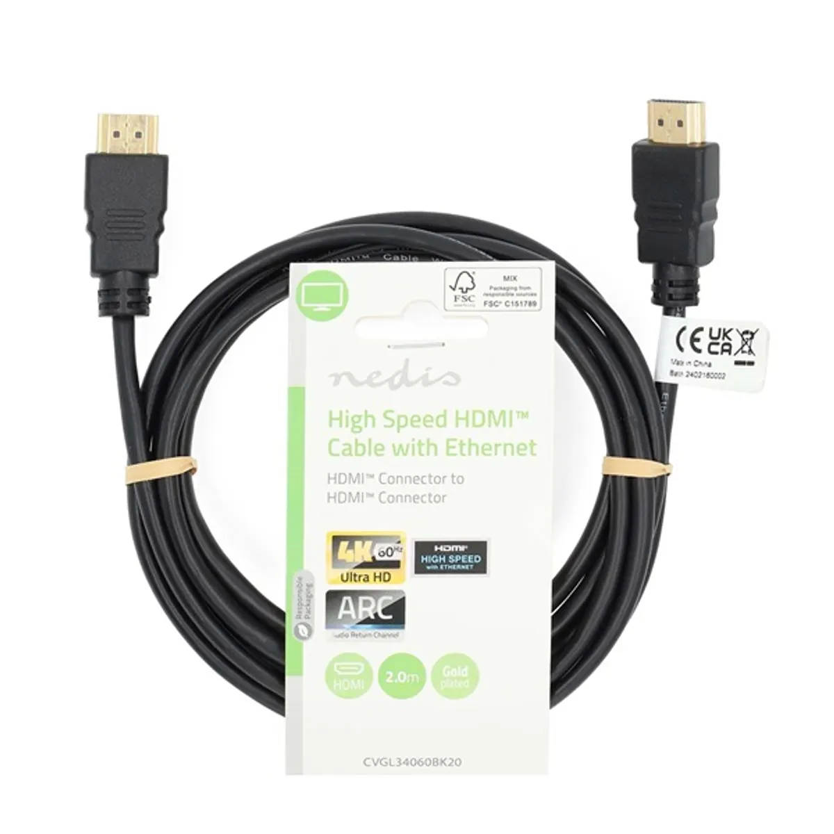 Nedis CVGL34060BK20 HDMI kábel 2 m 4K@60Hz arc 18 Gbps aranyozott csatlakozók #3