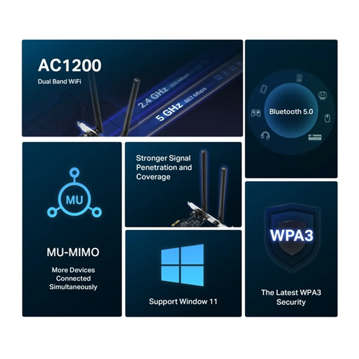 TP-LINK MA30E AC1200 Wi-Fi Bluetooth PCIe Adapter 867 Mbps 5 GHz, 300 Mbps 2.4 GHz Bluetooth 5.0 #3