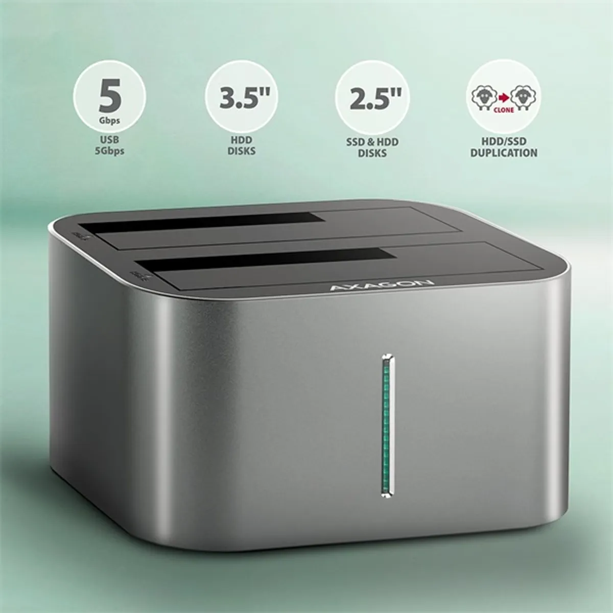 AXAGON ADSA-DC duál HDD és SSD dokkolóállomás USB-C 5Gbps, 2x SATA III 6Gbps, lemezklónozás #2