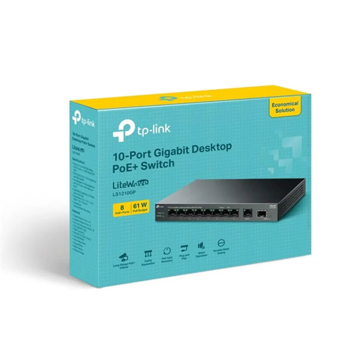 TP-LINK LS1210GP LiteWave LS1210GP 9-portos RJ45 8 PoE 1x SFP asztali kivitel, falra szerelhető, 63W #2