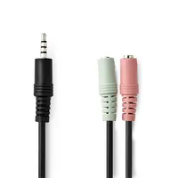 Nedis CAGP22150BK02 sztereó audio kábel, 3,5 mm-es dugó, 2x 3,5 mm-es anya, nikkelezett, 0,20 m, fekete #1