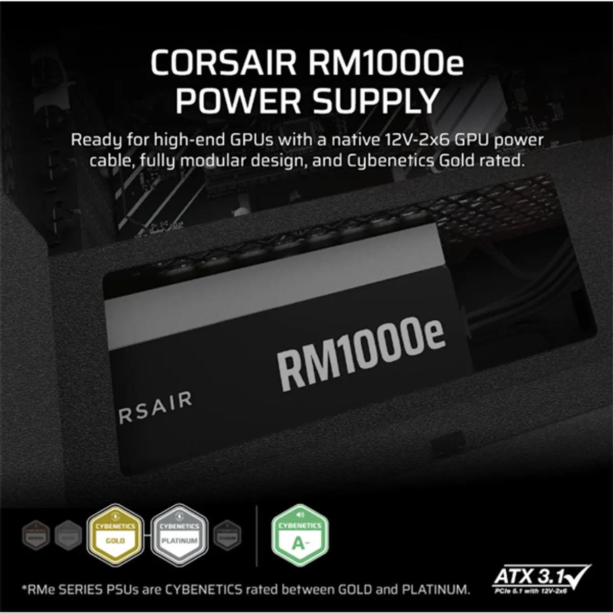 Corsair CP-9020297-EU RM1000e 1000W ATX 3.1 PCIe 5.1 teljesen moduláris Cybenetics Gold #2