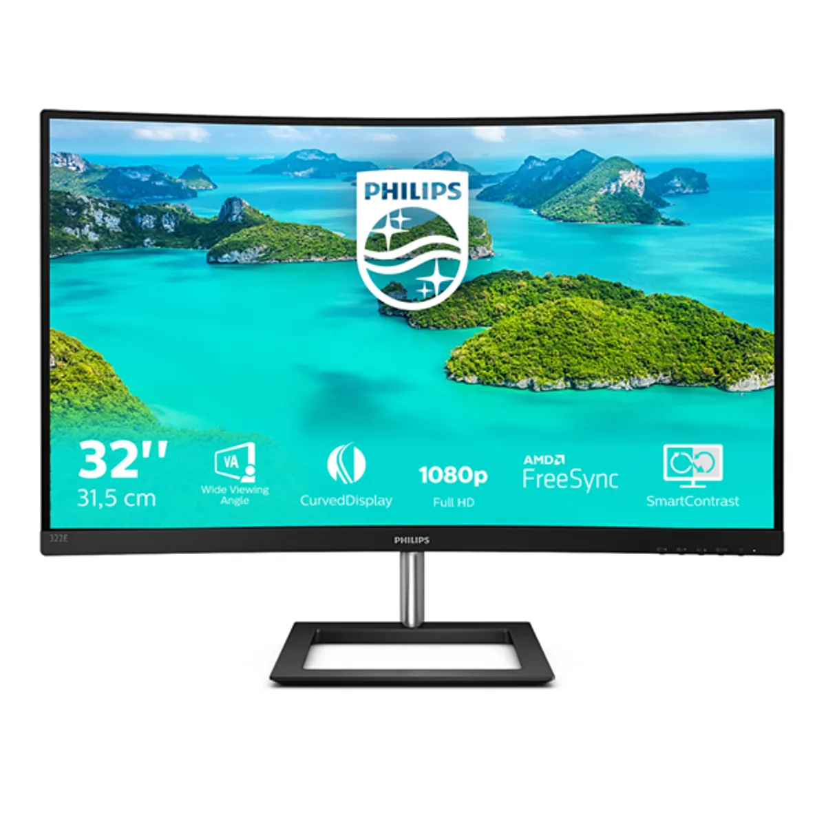 PHI MON 322E1C/00 32.5" VA monitor 1080p 75Hz 4ms 3000:1 250 nit ívelt 1500 100x100 VESA HDMI DP D-Sub beépített tápegység #1