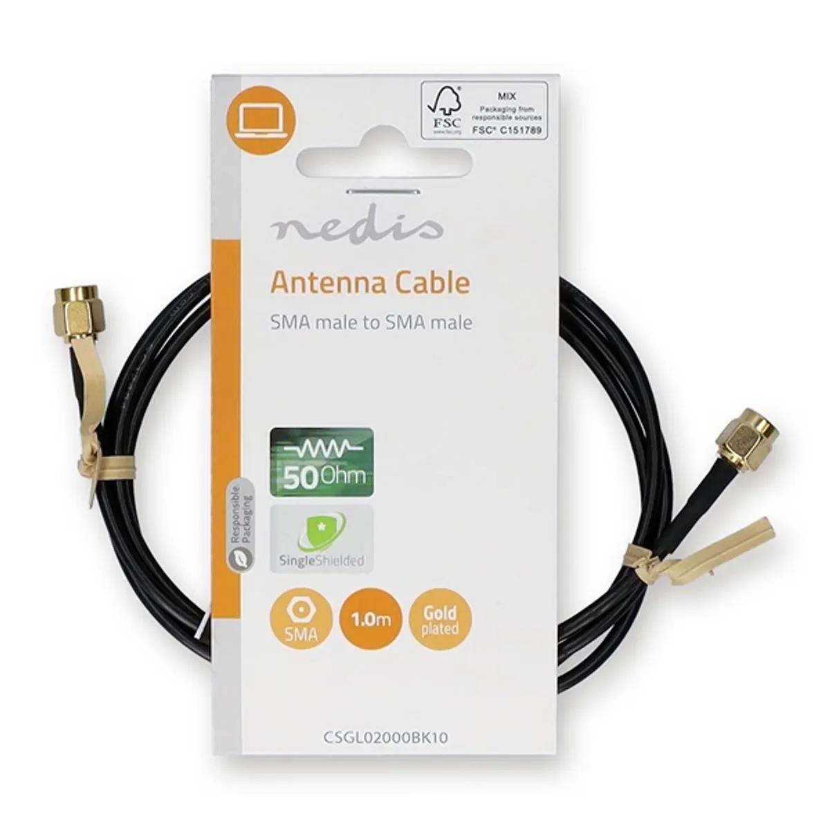 NEDIS CSGL02000BK10 SMA kábel aranyozott, 50 Ohm, árnyékolt, 1 m #1
