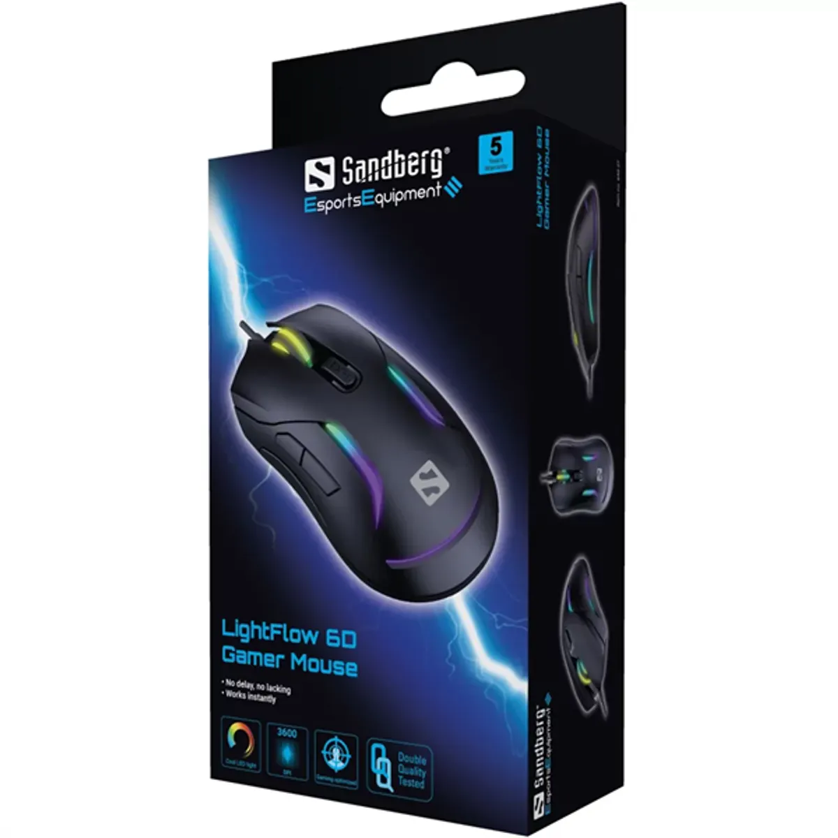 Sandberg 640-27 LightFlow 6D usb 2.0 dpi 1200-3600 6 gomb Huano kapcsoló 1,5 m szövött kábel led #6