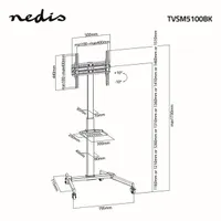 Nedis TVSM5100BK állvány 32"-55" max 35 kg, 4 kerék, állítható magasság 1160-1510 mm, dőlésszög +10/-10, VESA 100x100 200x100 200x200 300x200 300x300 400x200 400x300 400x400 #8