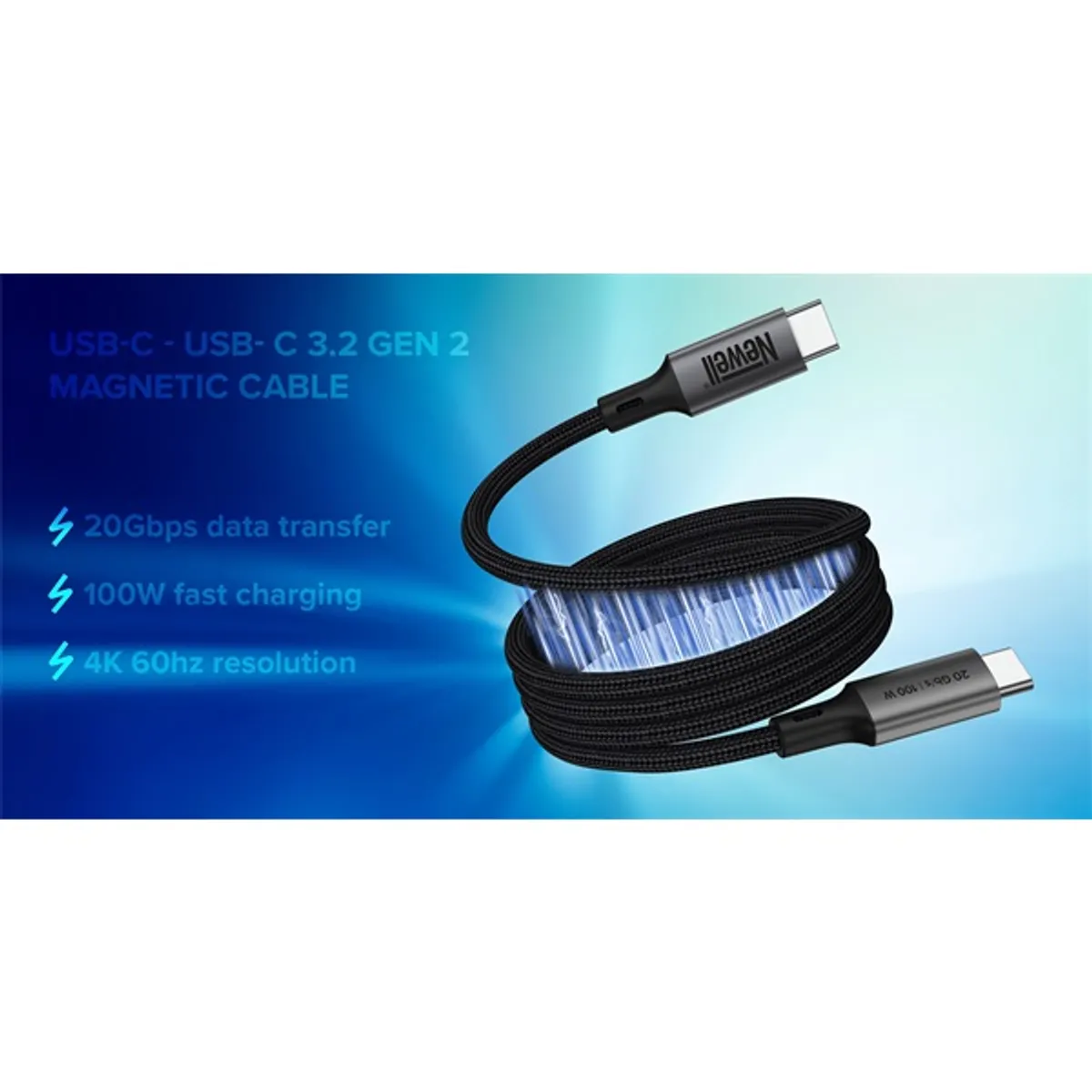Newell NL4440 mágneses USB-C kábel USB-C 3.2 Gen 2, 1 m, 20 Gbps, 100 W, 4K 60 Hz, nylon, alumínium, 40 hónap garancia #3