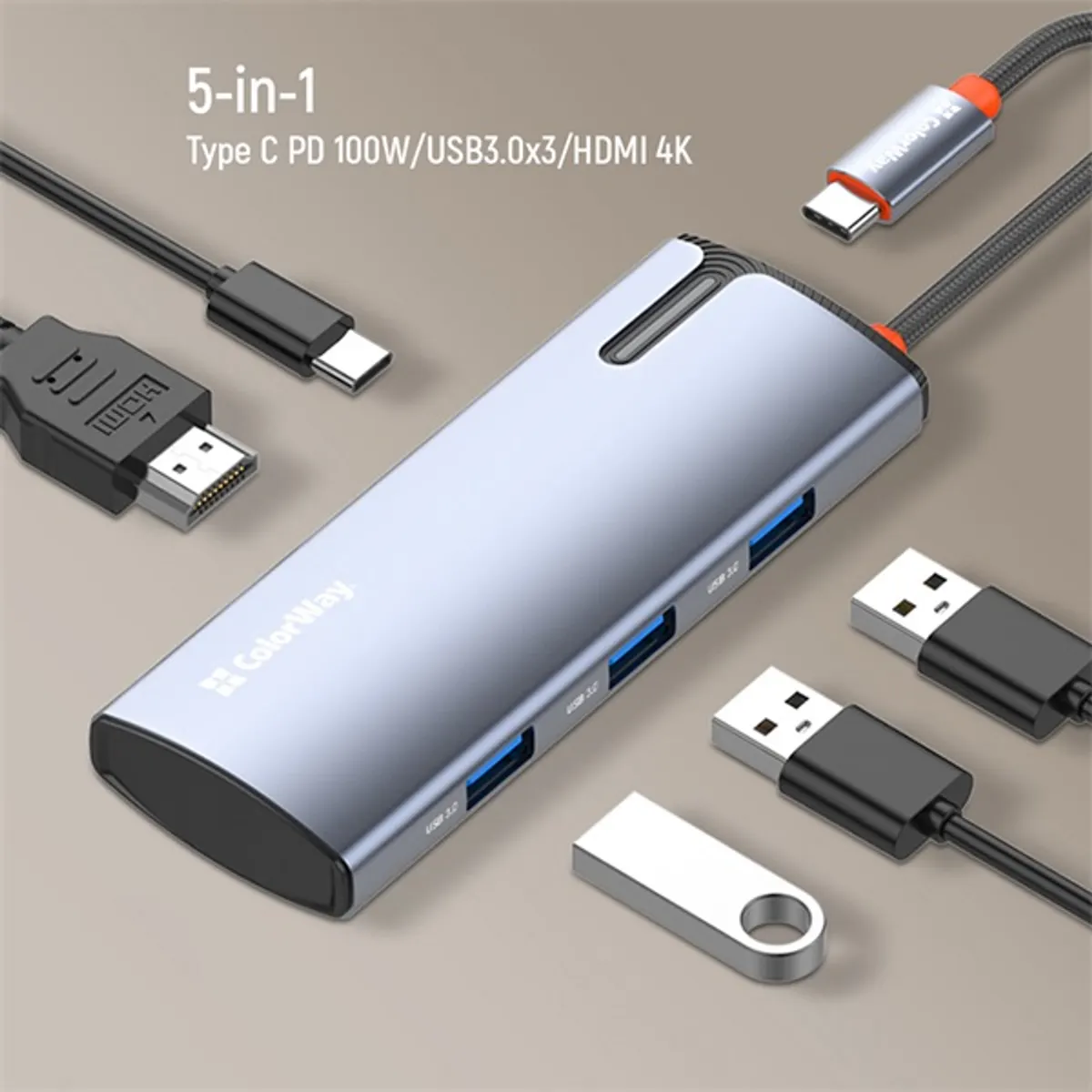 COLORWAY CW-HUB01 ötportos USB-C hub PD 100W 3x USB-A 3.0 HDMI 4K #10