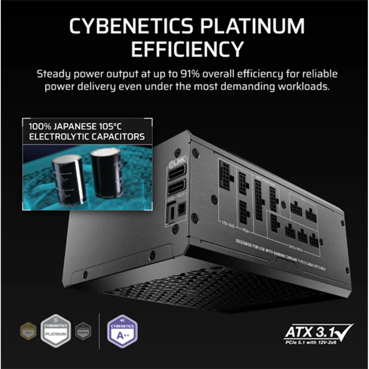 Corsair CP-9020267-EU HX1200i SHIFT 1200W Cybenetics Platinum Fully Modular iCUE LINK Zero RPM mód ATX 140 mm #5