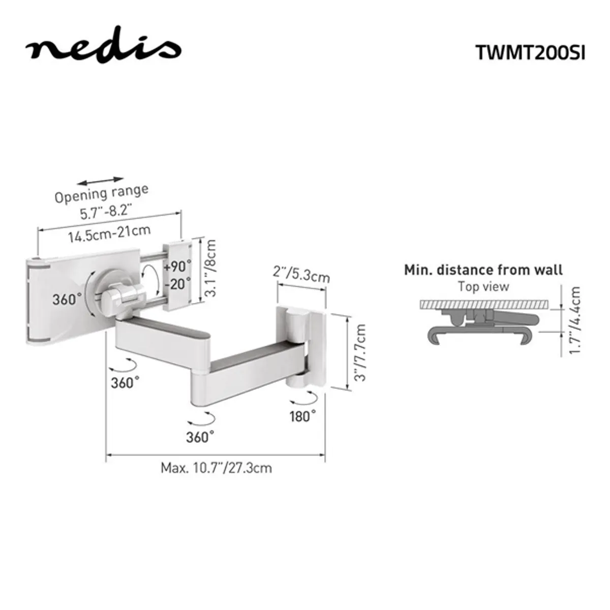 NEDIS TWMT200SI Táblagépkonzol 7-12" 360° forgatható dönthető fehér-ezüst #5