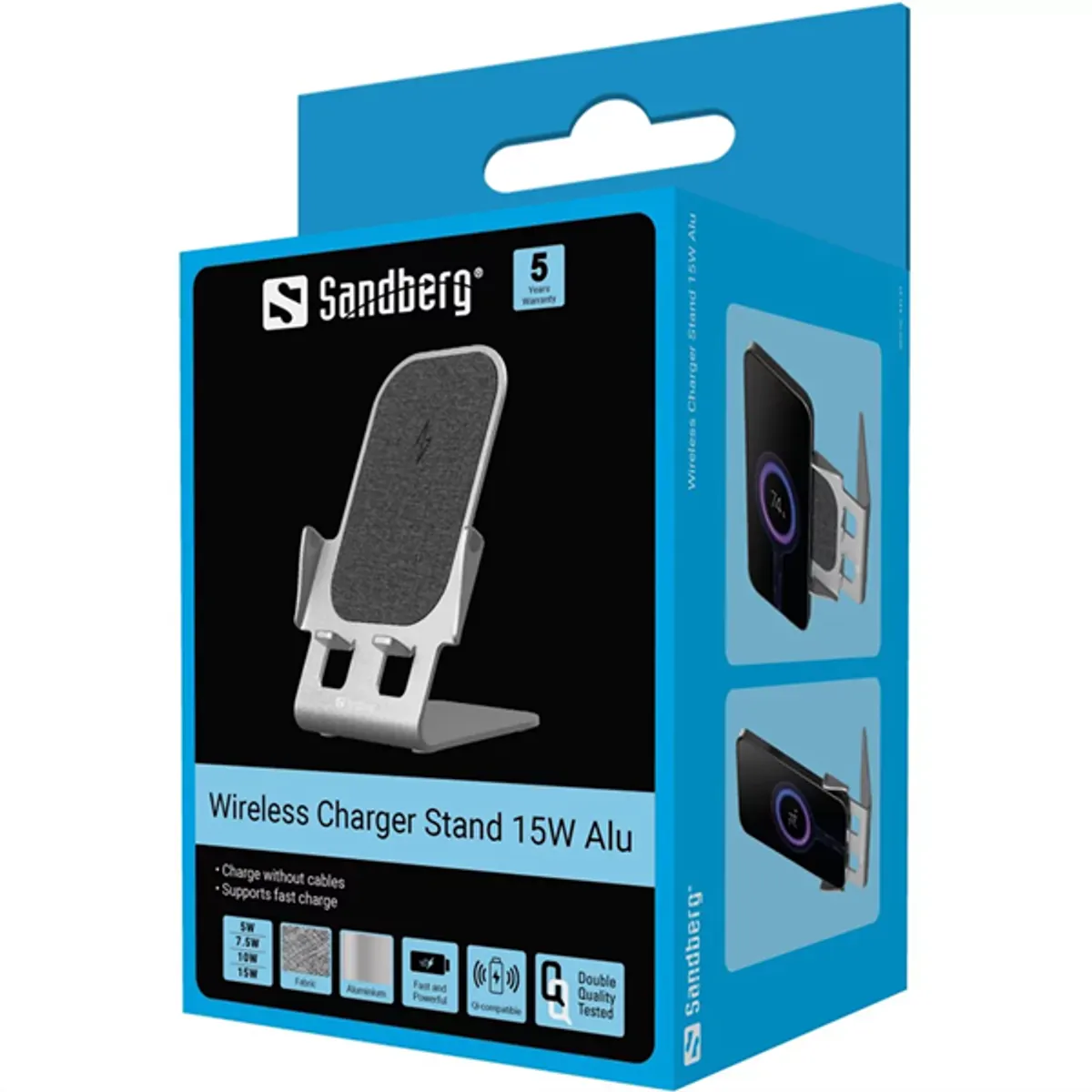 SANDBERG 441-51 Vezeték nélküli töltőállvány 15W Alu Qi USB-C bemenet 5V-2A 9V-2A 12V-1.5A #6