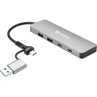 SANDBERG 136-64 USB-C és USB-A hub 2x USB-A 3.0 2x USB-C alumínium ház 5 Gbps