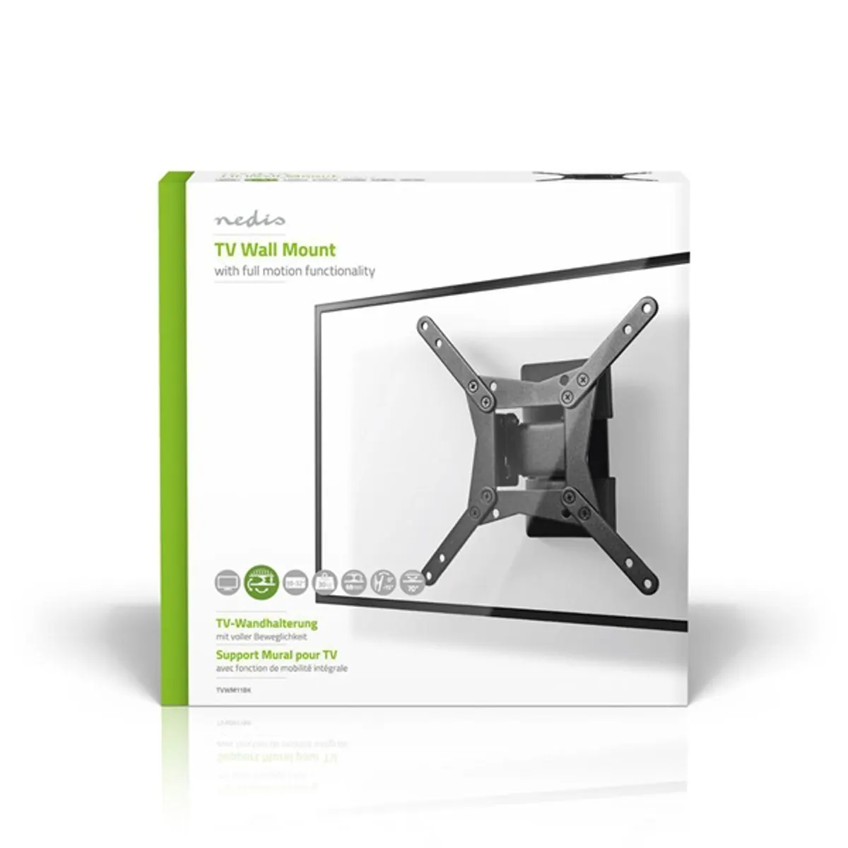 Nedis TVWM11BK dönthető és forgatható fali konzol 10"-32" méret 30 kg VESA 75x75 100x100 200x100 200x200 döntés 15 fok forgás 140 fok #8