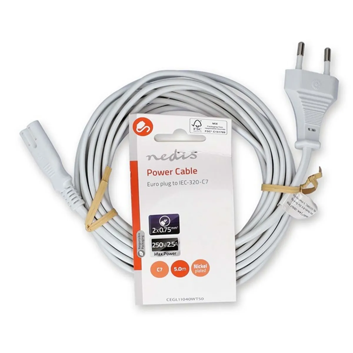 Nedis CEGL11040WT50 táp kábel IEC-320-C7 2 x 0,75 mm2 5 m fehér #3
