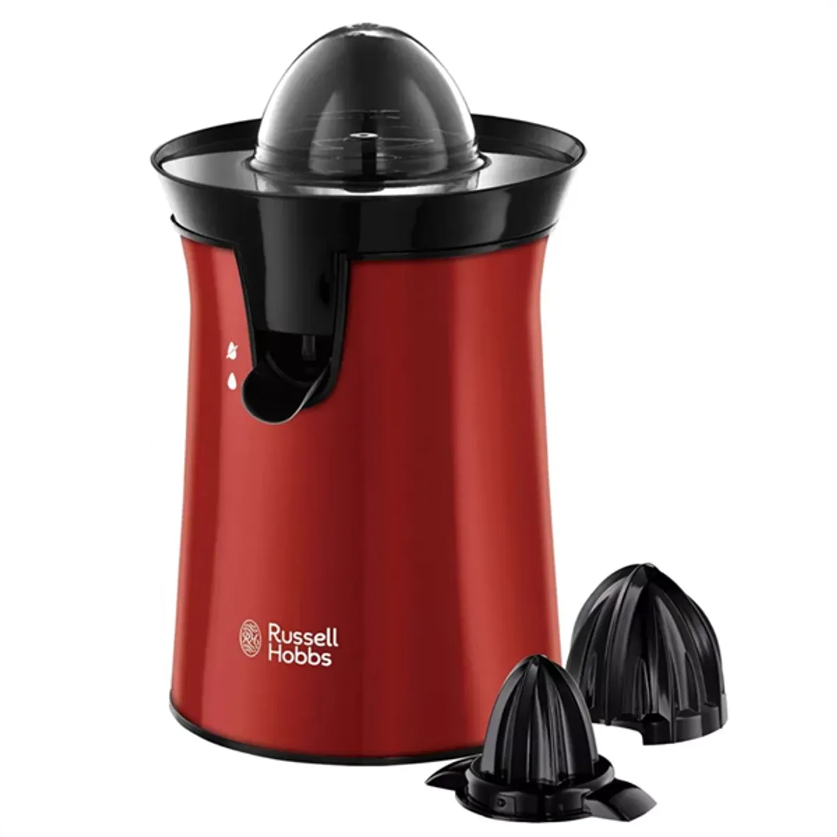 RUSSELL HOBBS 26010-56 Citrusprés rozsdamentes acél piros ház 2 különböző átmérőjű facsaró fej csepegésgátló funkció beépített vezetéktároló 60 W #1