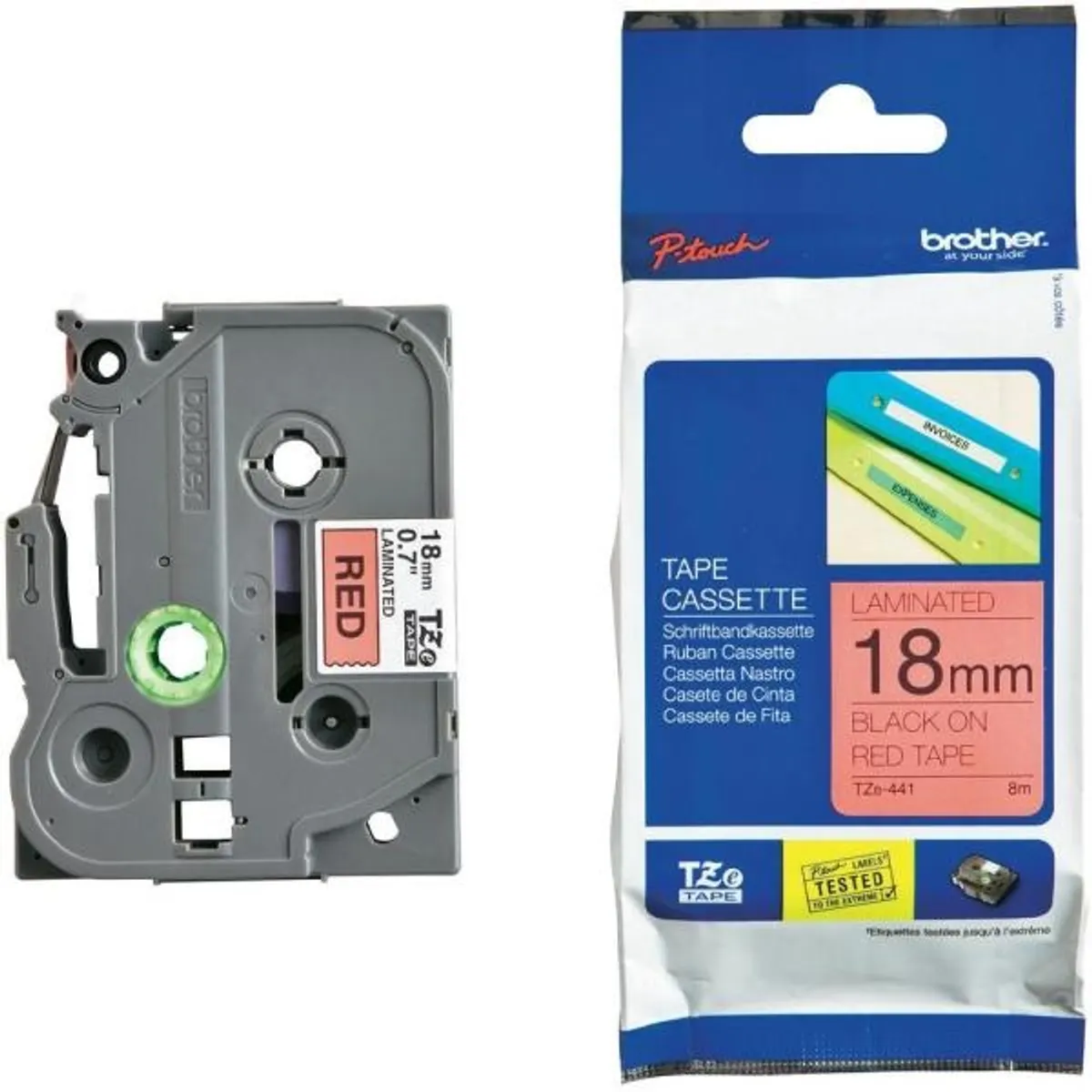 BROTHER TZE441 TZe laminált szalag 18 mm 8 m piros alapon fekete #2
