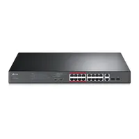 TP-LINK TL-SL1218MP 16-portos poe+ switch nem menedzselhető 192W poe budget 2x combo gigabit SFP extend mód 250m