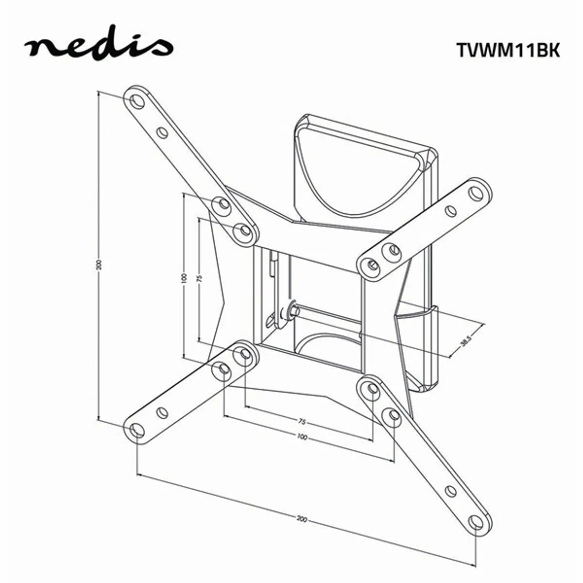 Nedis TVWM11BK dönthető és forgatható fali konzol 10"-32" méret 30 kg VESA 75x75 100x100 200x100 200x200 döntés 15 fok forgás 140 fok #10