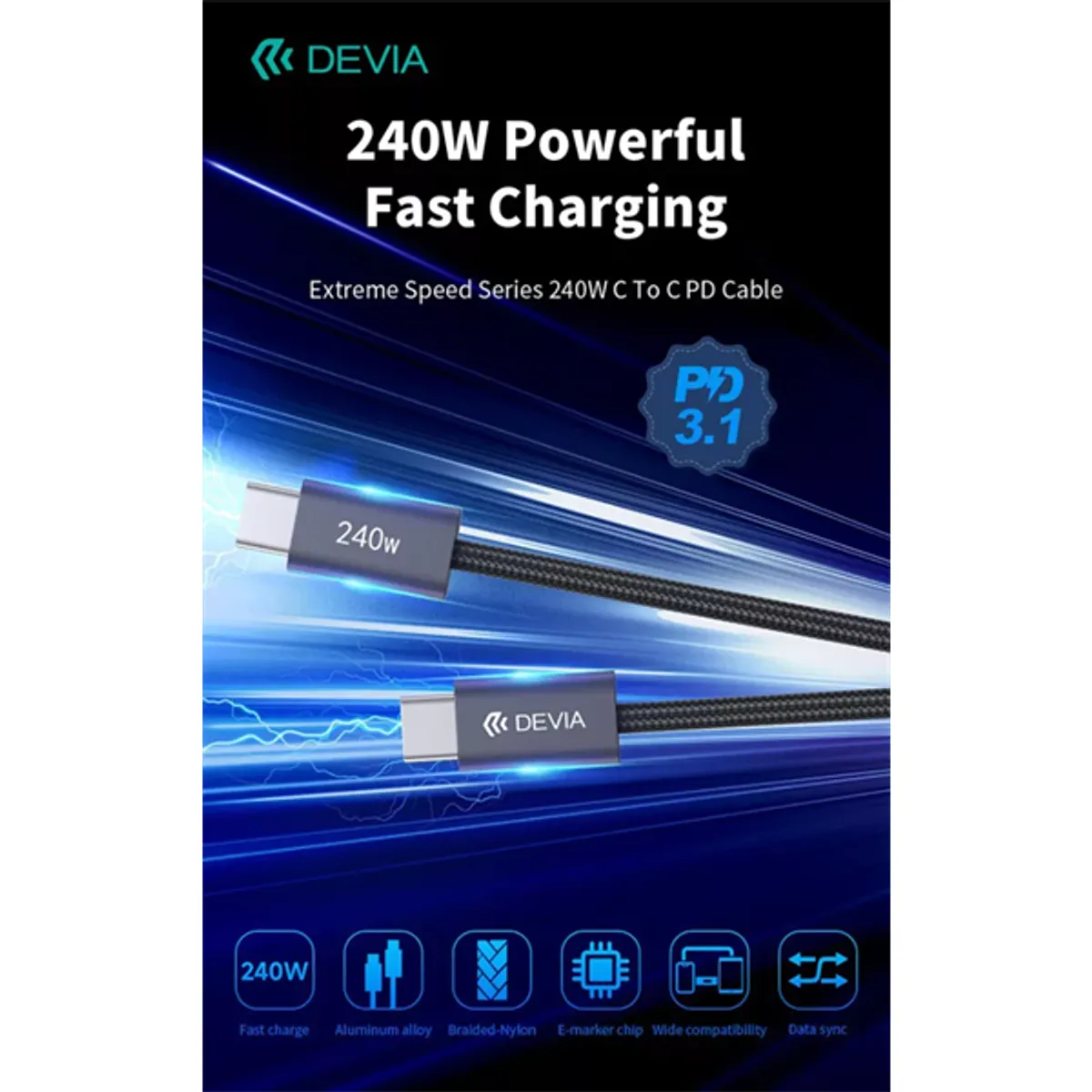 Devia ST108721 Extreme speed PD 240W Type-C Type-C adat és töltőkábel fekete 2 m #7