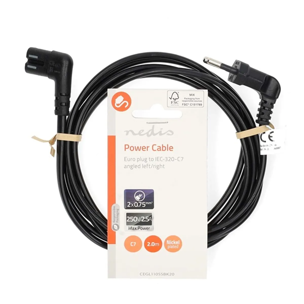 Nedis CEGL11055BK20 tápkábel Euro dugó IEC-320-C7 2m fekete #3