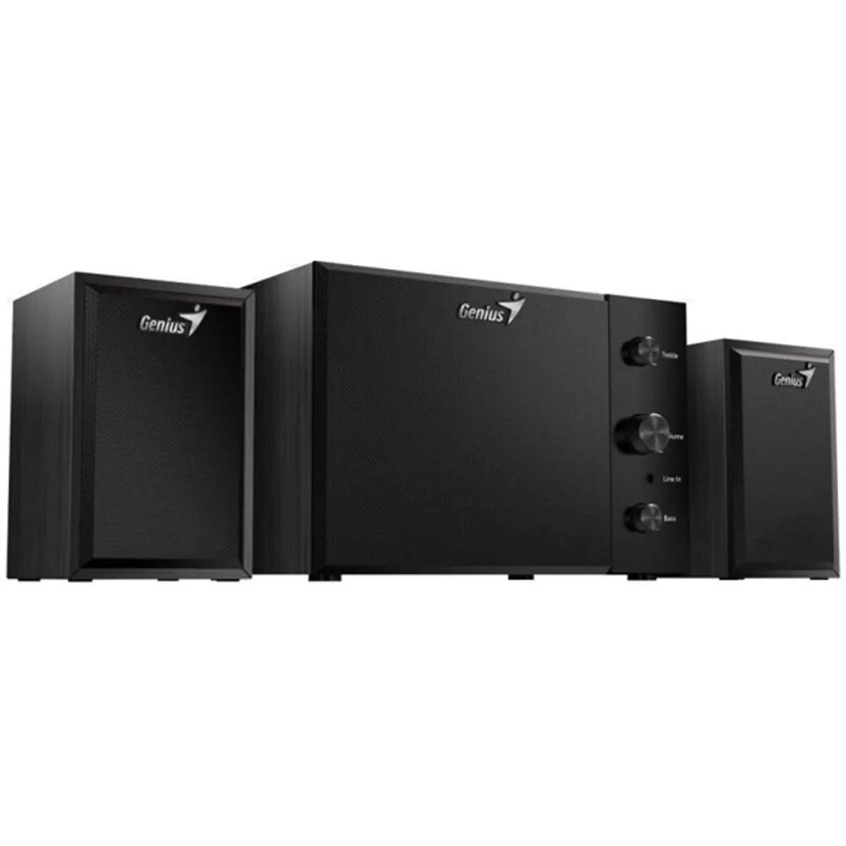 GENIUS SW-2.1 350 BLACK 2.1 hangfal szett fadobozos 4" mélysugárzó, 2" szatellit, RMS 8W és 2x3.5W, bemenet 3.5mm, frekvencia 40Hz-160Hz és 130Hz-20kHz #1