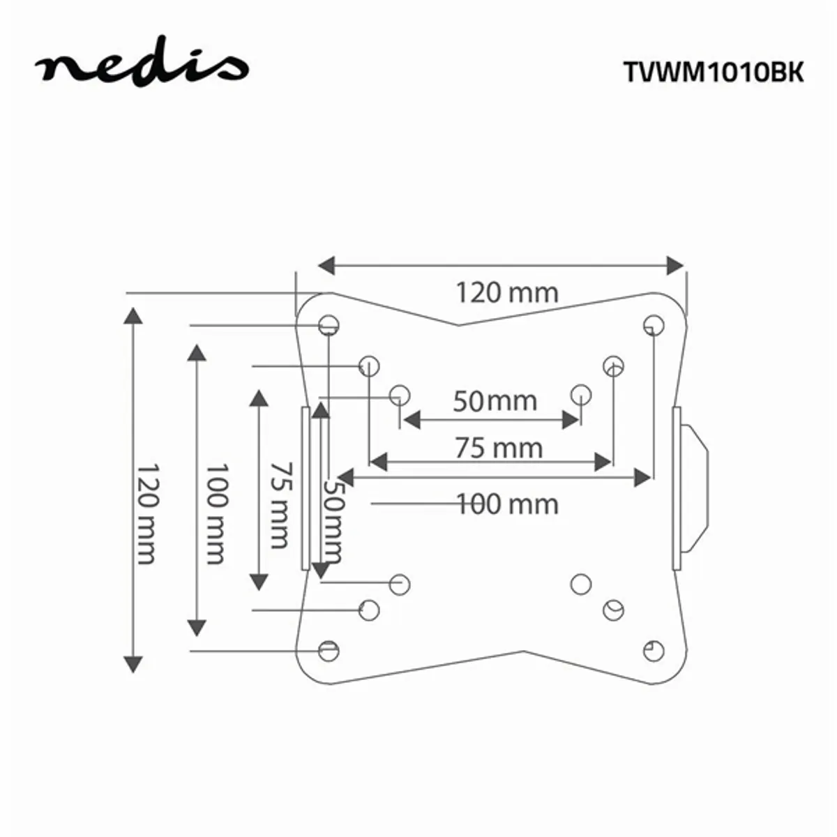 NEDIS TVWM1010BK fali TV-tartó 13-27" 30 kg, faltávolság 20 mm, VESA 50x50 75x75 100x100, acél, fekete #6