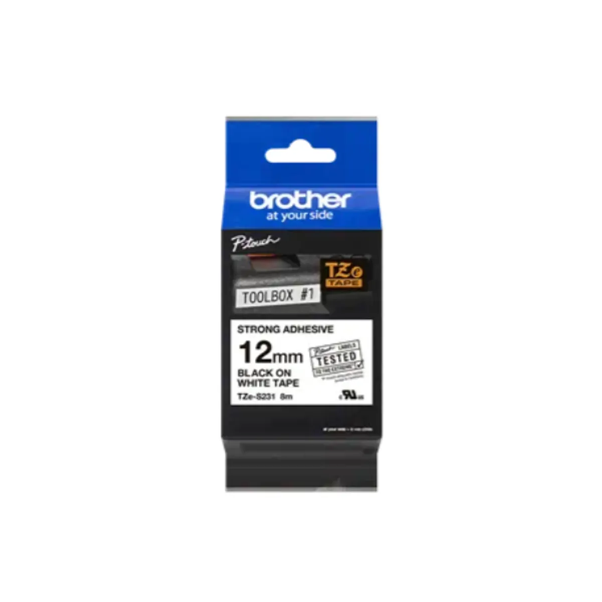 BROTHER TZES231 TZe-S231 laminált címkeszalag 12 mm x 8 m fehér alapon fekete #3