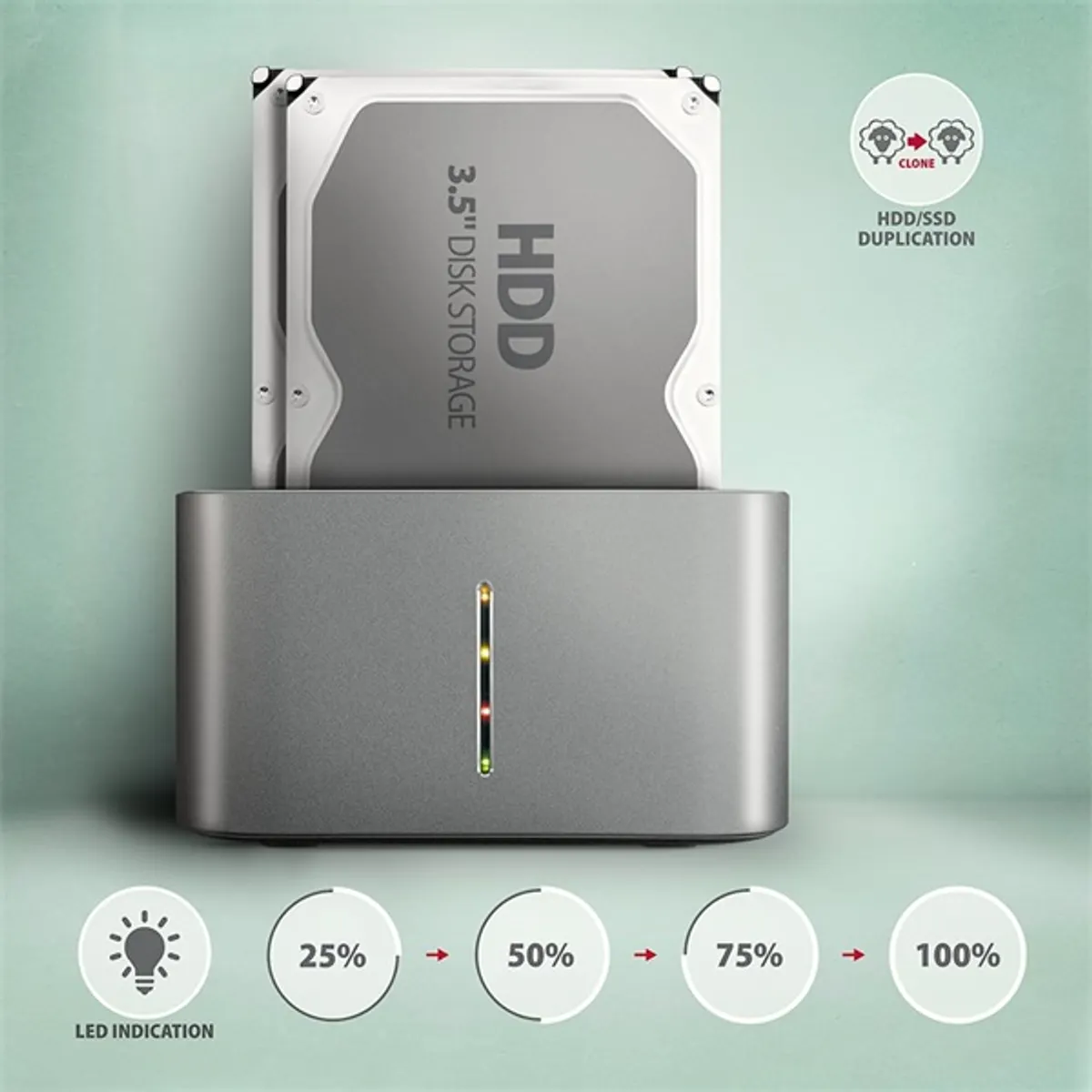 AXAGON ADSA-DC duál HDD és SSD dokkolóállomás USB-C 5Gbps, 2x SATA III 6Gbps, lemezklónozás #4