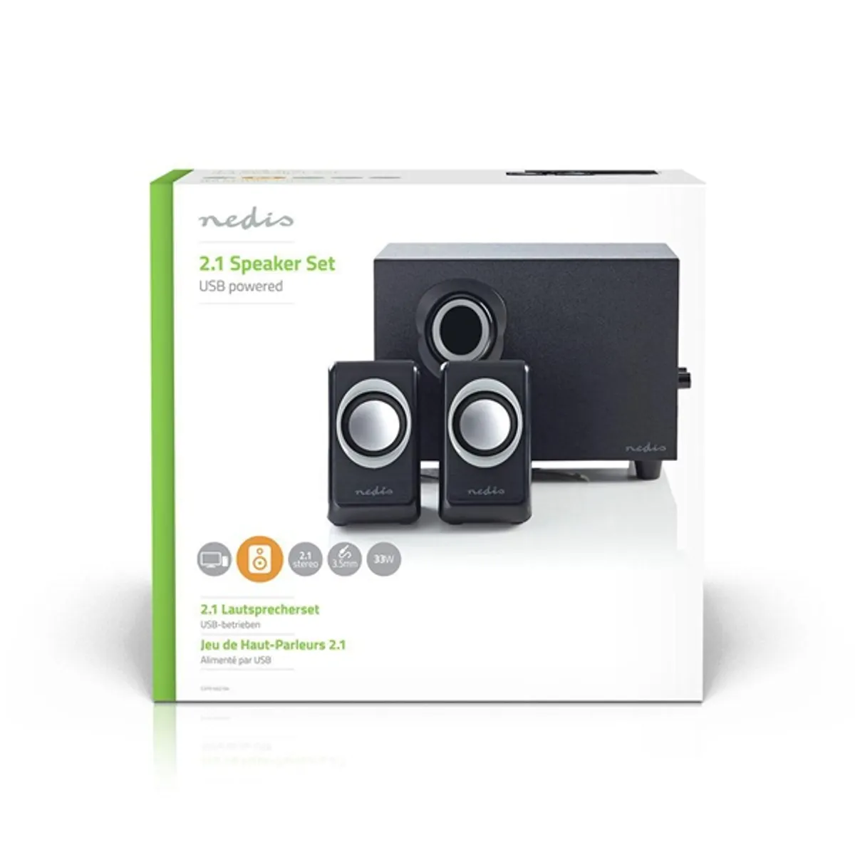 NEDIS CSPR10021BK 2.1 hangszóró 33 W 3,5 mm USB tápellátású 2 db szatelit #6