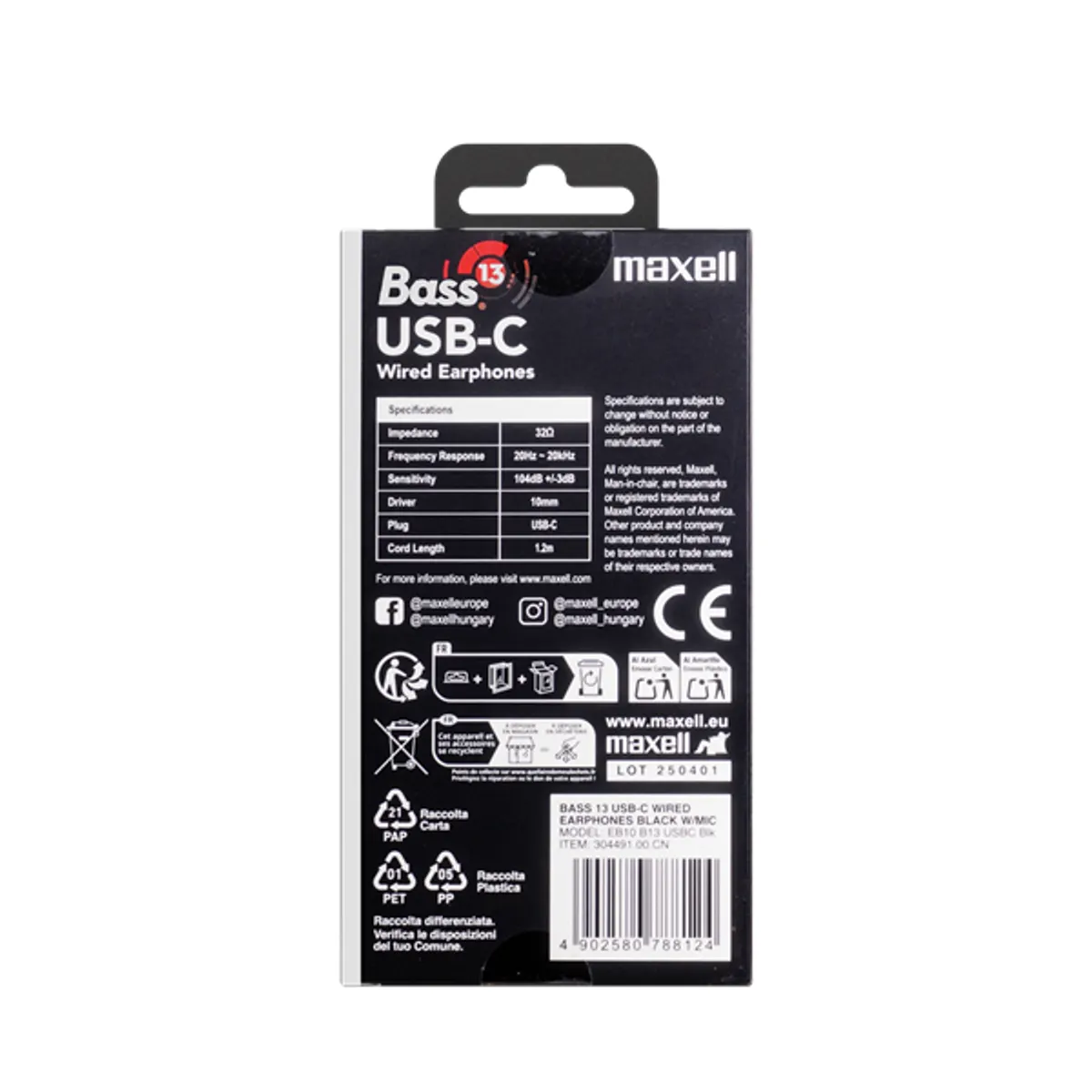 Maxell 304491.00.CN fülhallgató usb-c mikrofonos stereo fekete vezetékes #3