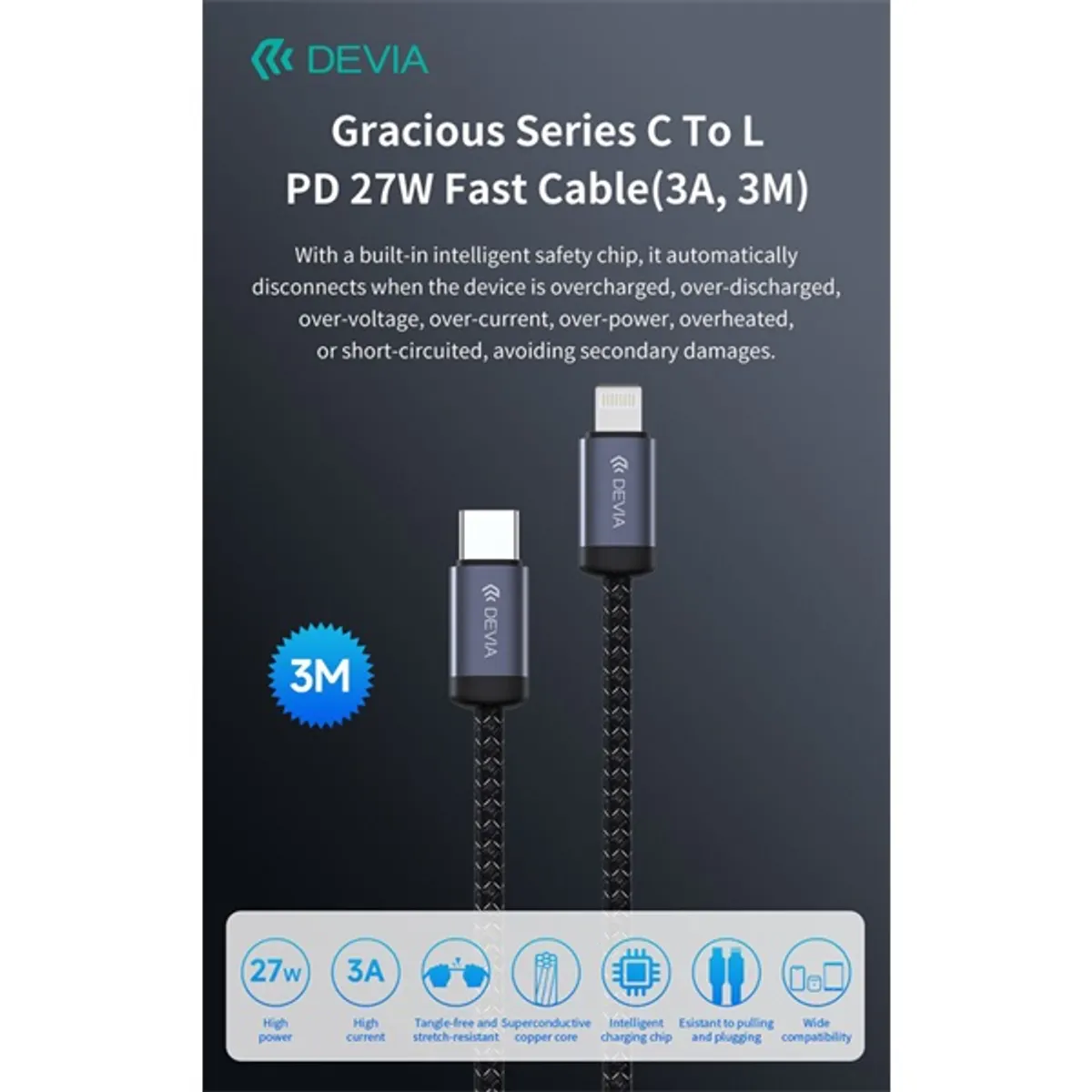 Devia ST124349 Gracious Series 3 m PD 27W Type-C és Lightning adat- és töltőkábel #2