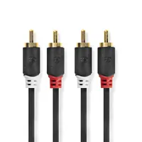 Nedis CABW24200AT05 sztereo audió kábel 2x RCA férfi aranyozott, 0,5 m, árnyékolt, antracit