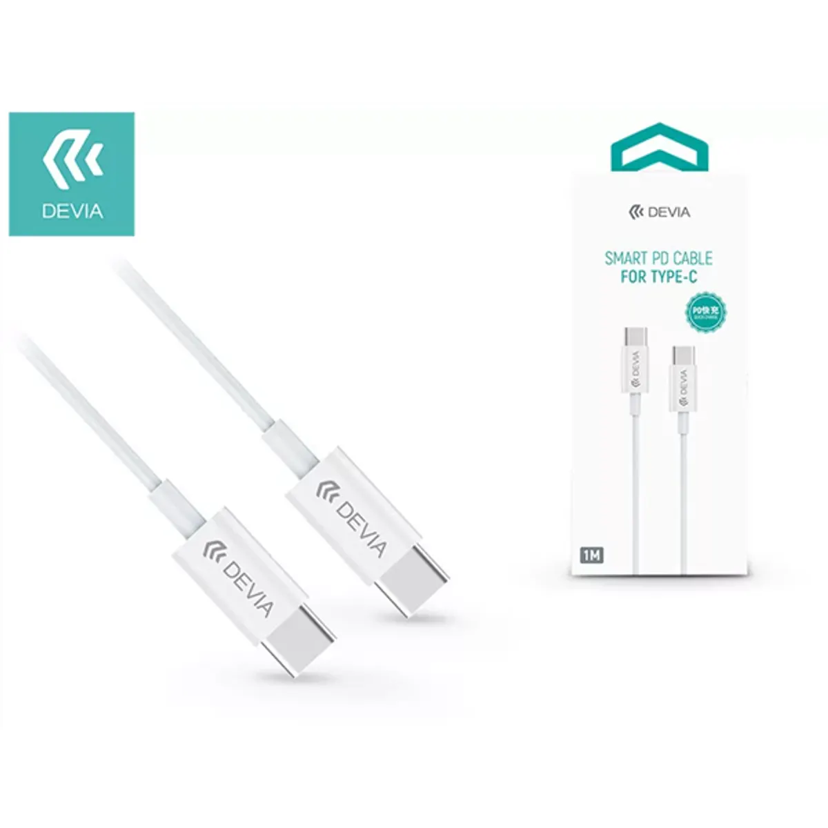 Devia ST325380 Smart PD Type-C adat- és töltőkábel 3A 1m fehér #1