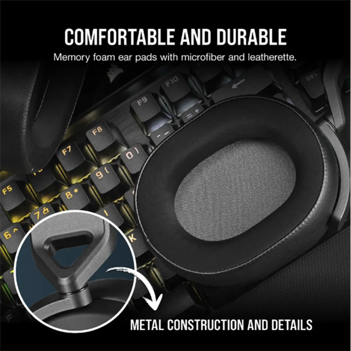 CORSAIR CA-9011270-EU HS65 Surround 50 mm meghajtók, Dolby Audio 7.1, USB adapter, iCUE SoundID, 3,5mm csatlakozás #5