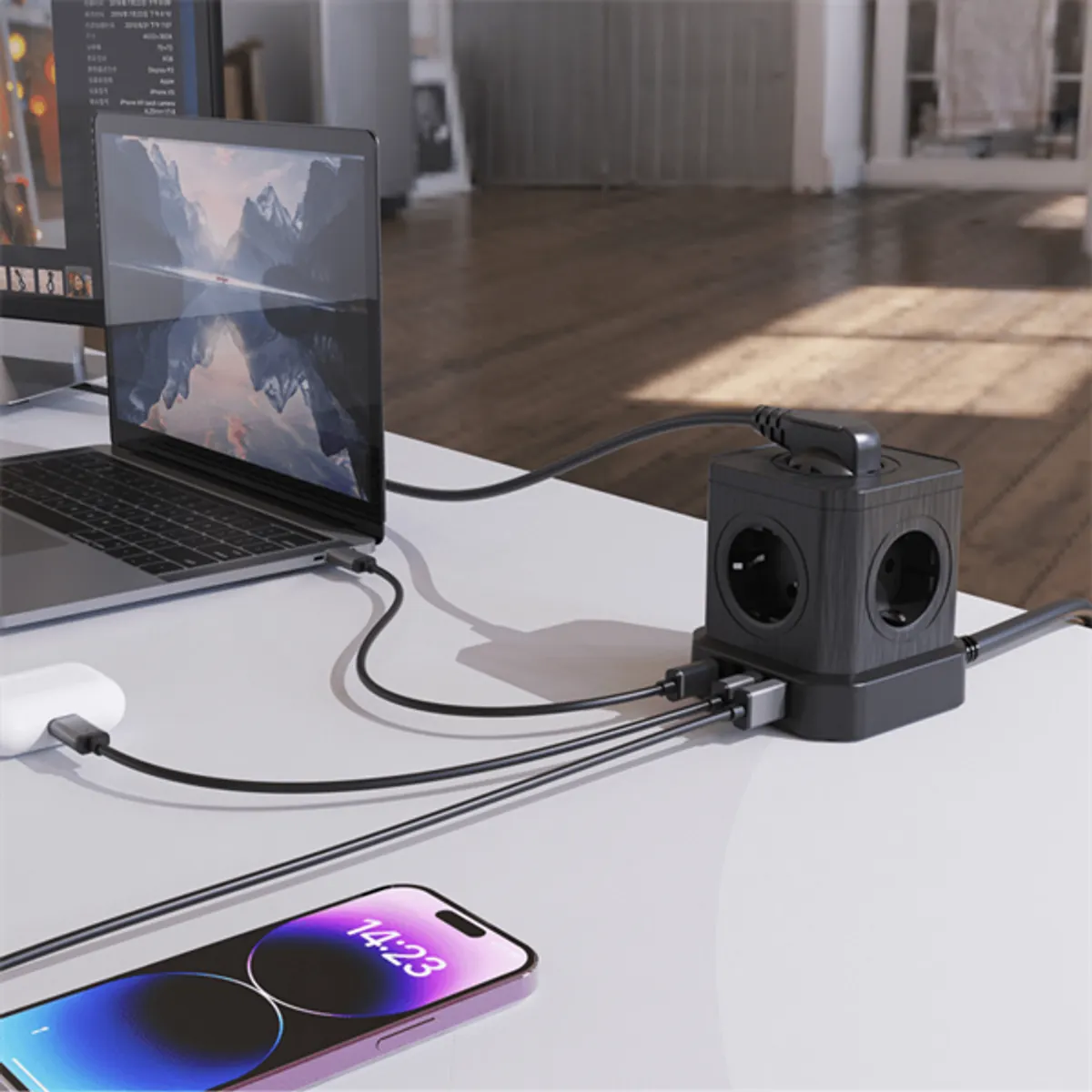 Newell NL4387 GaN power cube 9in1 5 AC aljzat 3 USB-A 1 USB-C 4000 W 1,5 m kábel #6