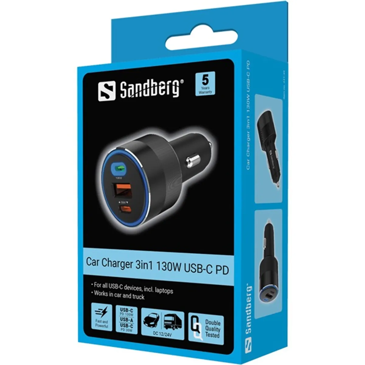 Sandberg 441-49 autós töltő 3in1 130W usb-c pd 100W bemenet 12-24v #7
