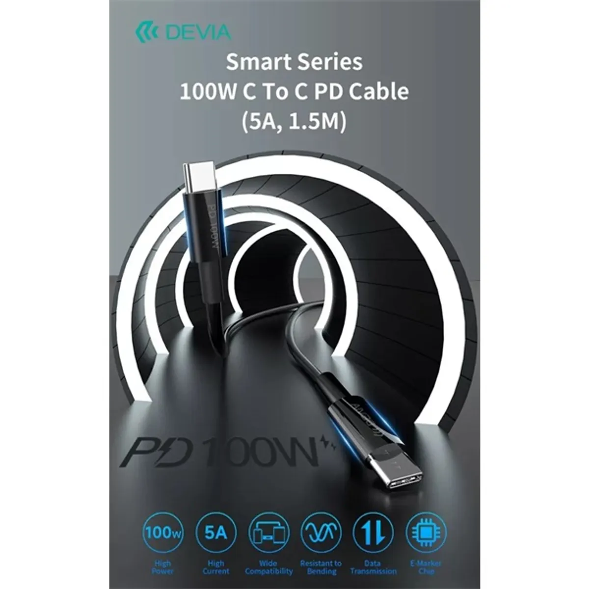 Devia ST111110 Smart Series 1.5m 100W Type-C to Type-C adat- és töltőkábel fekete #8