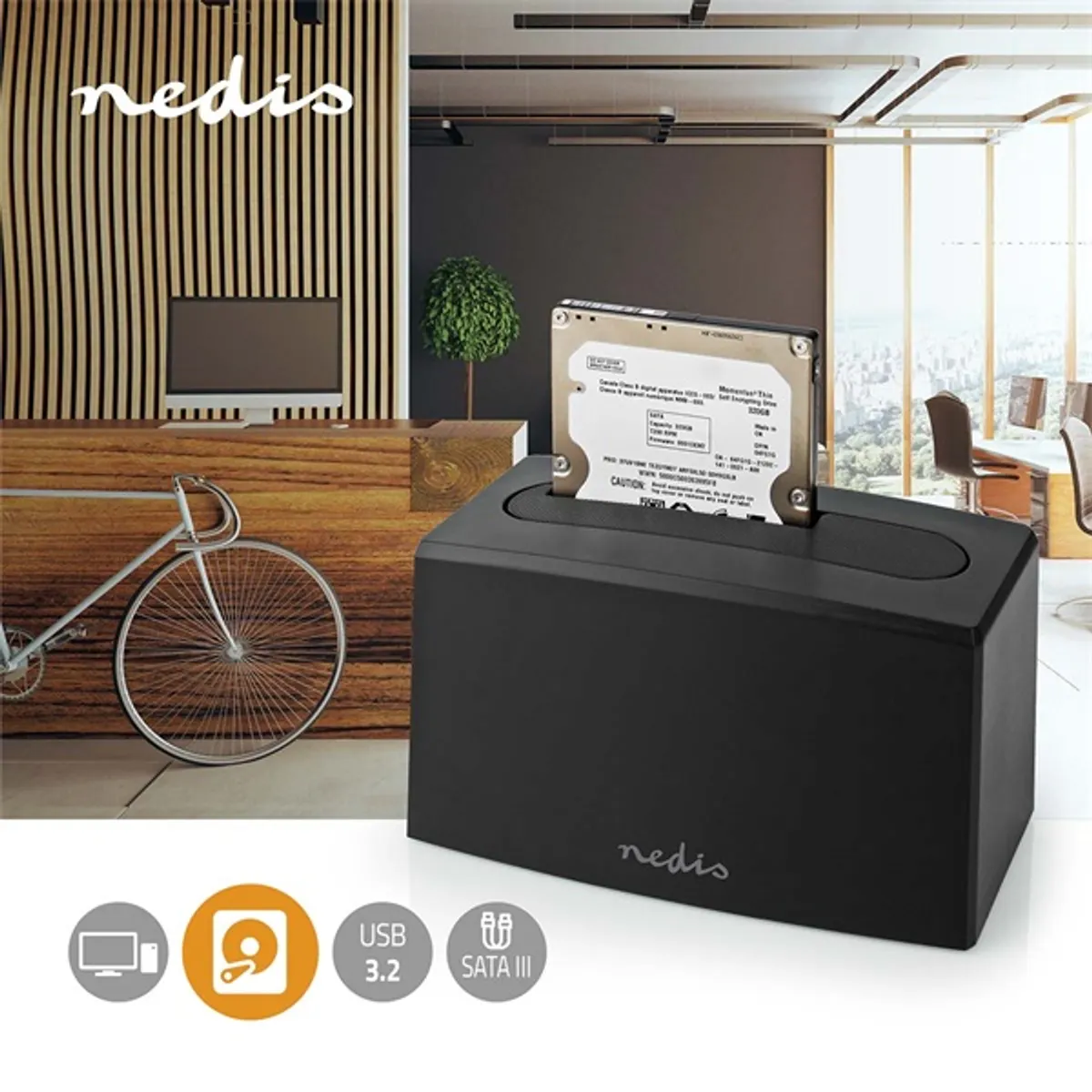 Nedis HDDUSB3210BK HDDSSD dokkoló 2 fiókos 2,5"-3,5" SATA USB 3.2 Gen1 #7