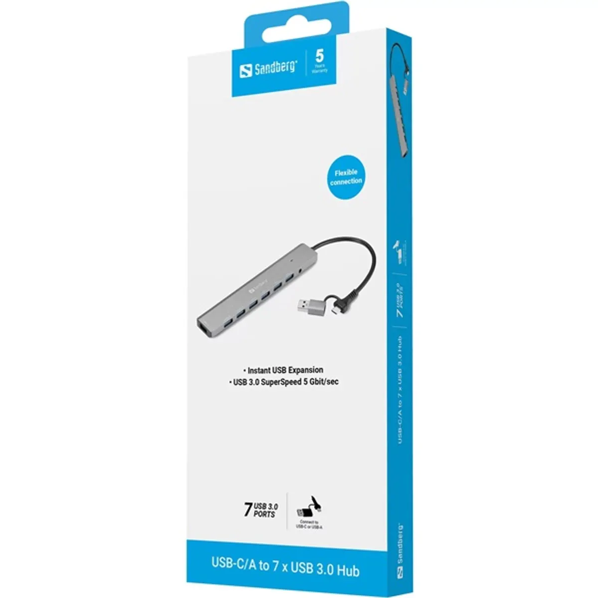Sandberg 136-66 USB hub 7 db USB 3.0 port alumínium ház USB-C és USB-A bemenet #2