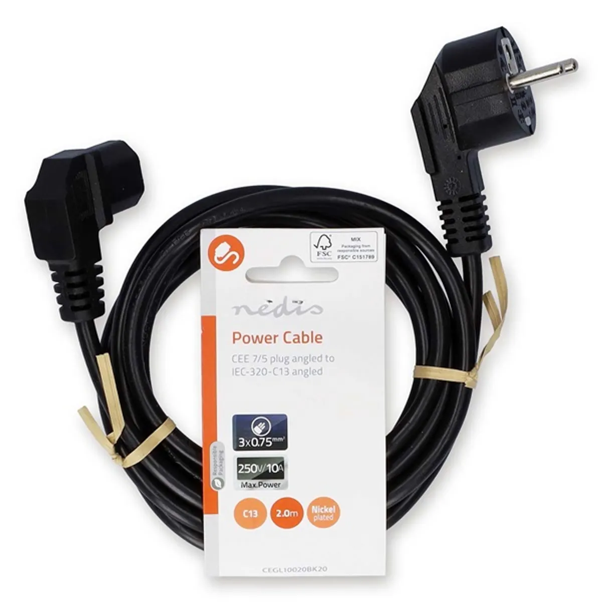 NEDIS CEGL10020BK20 tápkábel IEC-320-C13, 3 x 0,75 mm², 2 m, pipa csatlakozó #3