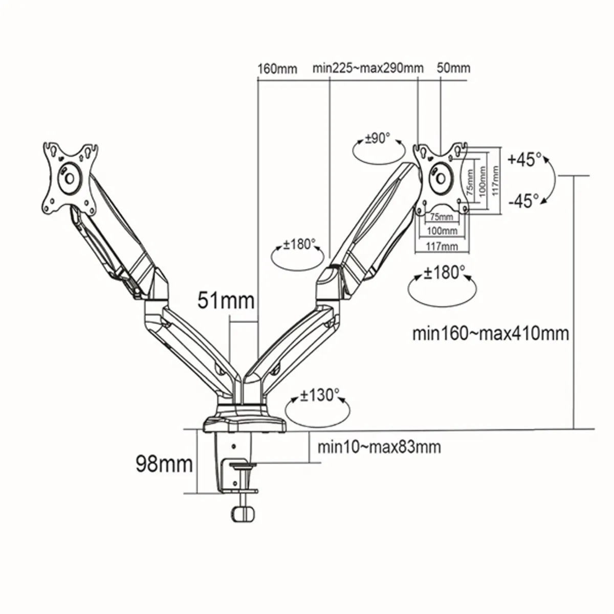 Nedis MMDOSGS110BK gázrugós asztali monitor tartó dupla 15"-32" fekete #6