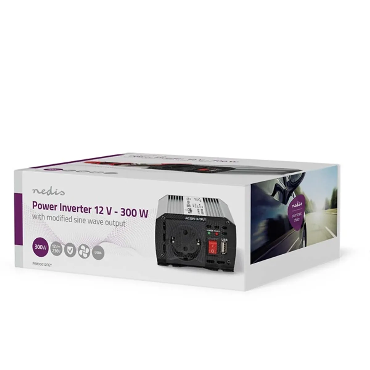 Nedis PIM30012FGY inverter módosított szinusz 12 V DC bemenet 230 V AC kimenet usb porttal 300 W 600 W csúcs #5